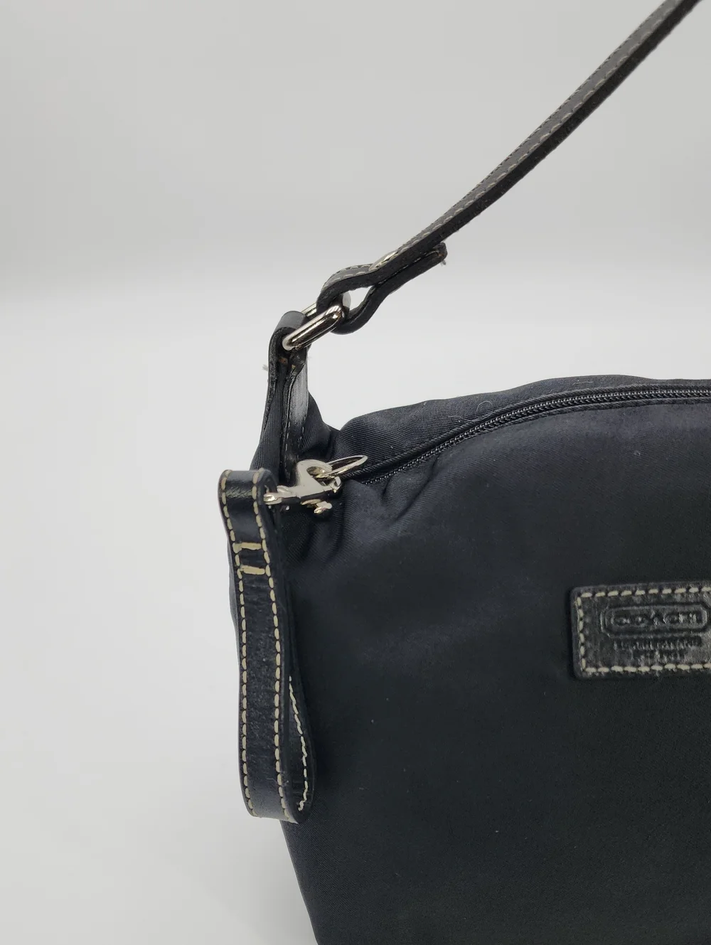 Vintage COACH Black Nylon Demi Mini Hobo Bag with Leather Trim